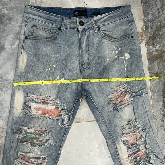 WAIMEA Skinny Fit Painted Seam Wearable Art-to-Wear Emo Grunge Punk Denim Jeans - Picture 2 of 7